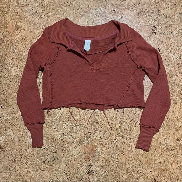 We The Free by Free People Darcy Cropped Distressed Burnt Orange Sweater Sz S - Picture 5 of 15